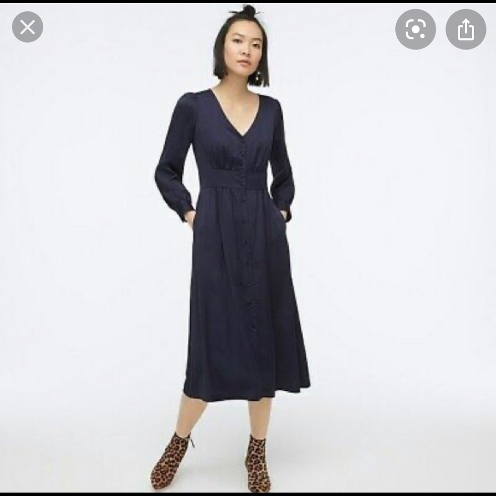 J.Crew Button Front Midi Dress, Navy Blue